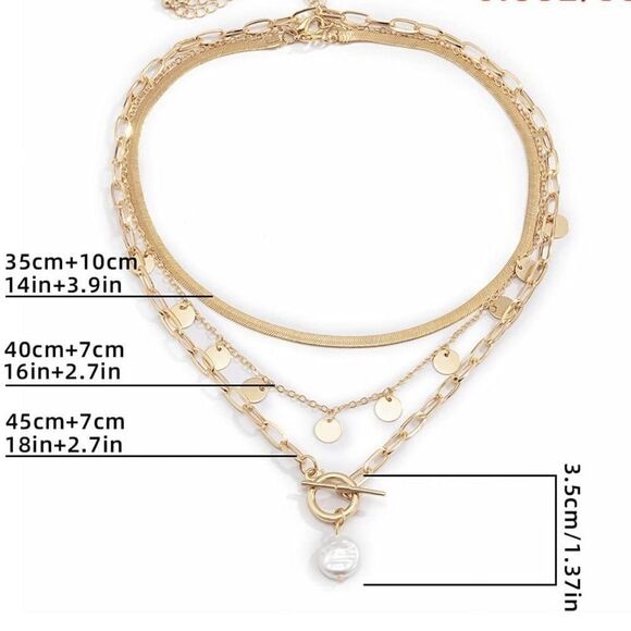 Gold Multi Layered Dainty Necklace Multi Chain Disc Necklace - Picture 3 of 8